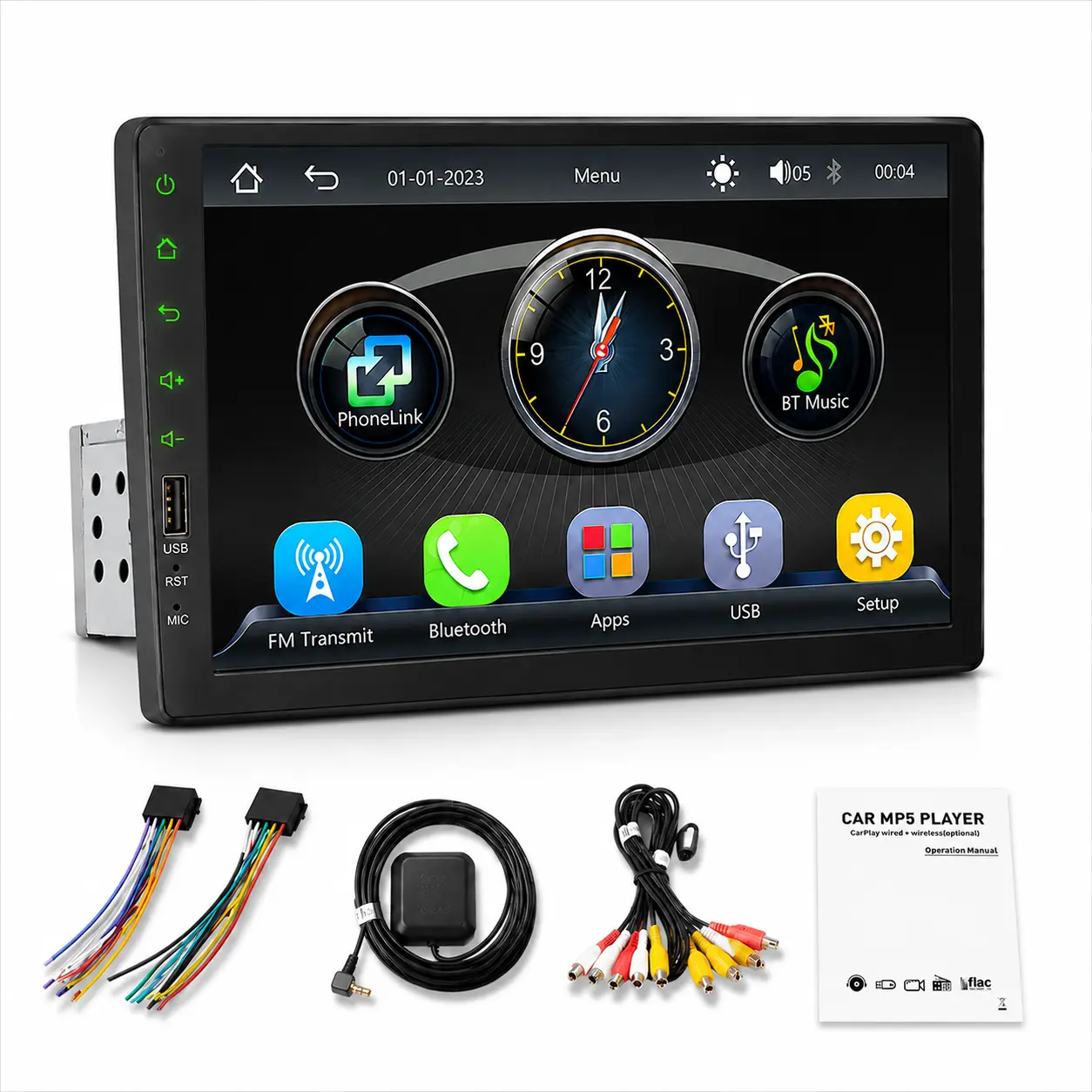 9" Single DIN Retractable Touchscreen Head Unit with Telescopic Mount for 2002-2008 Mini Cooper (12V In-Car Upgrade for Old Car Owners), Built-in Wireless CarPlay, GPS Navigation, Bluetooth, WiFi, FM/RDS, Backup Camera Support, Mirror Link, Old Cars Owner