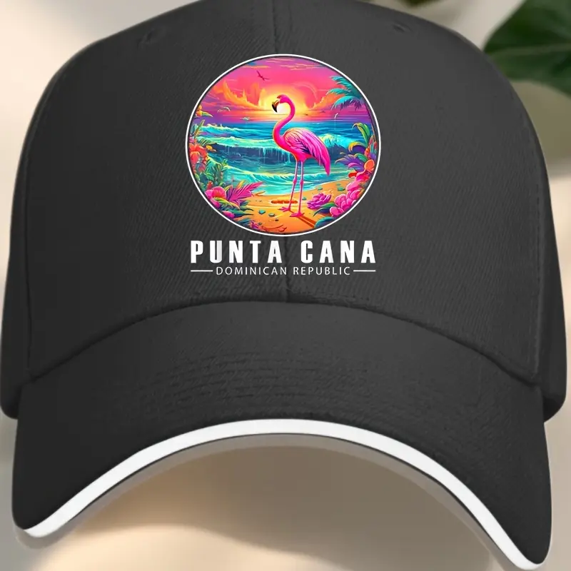 Punta Cana Dominican Republic Flamingo Beach Sunset Trucker Hat - Sports & Outdoor Hat, Sports Gear, Casual, Sandwich-Style Brim, Sunlight Blocking, Traveling, Daily Commuting Accessory