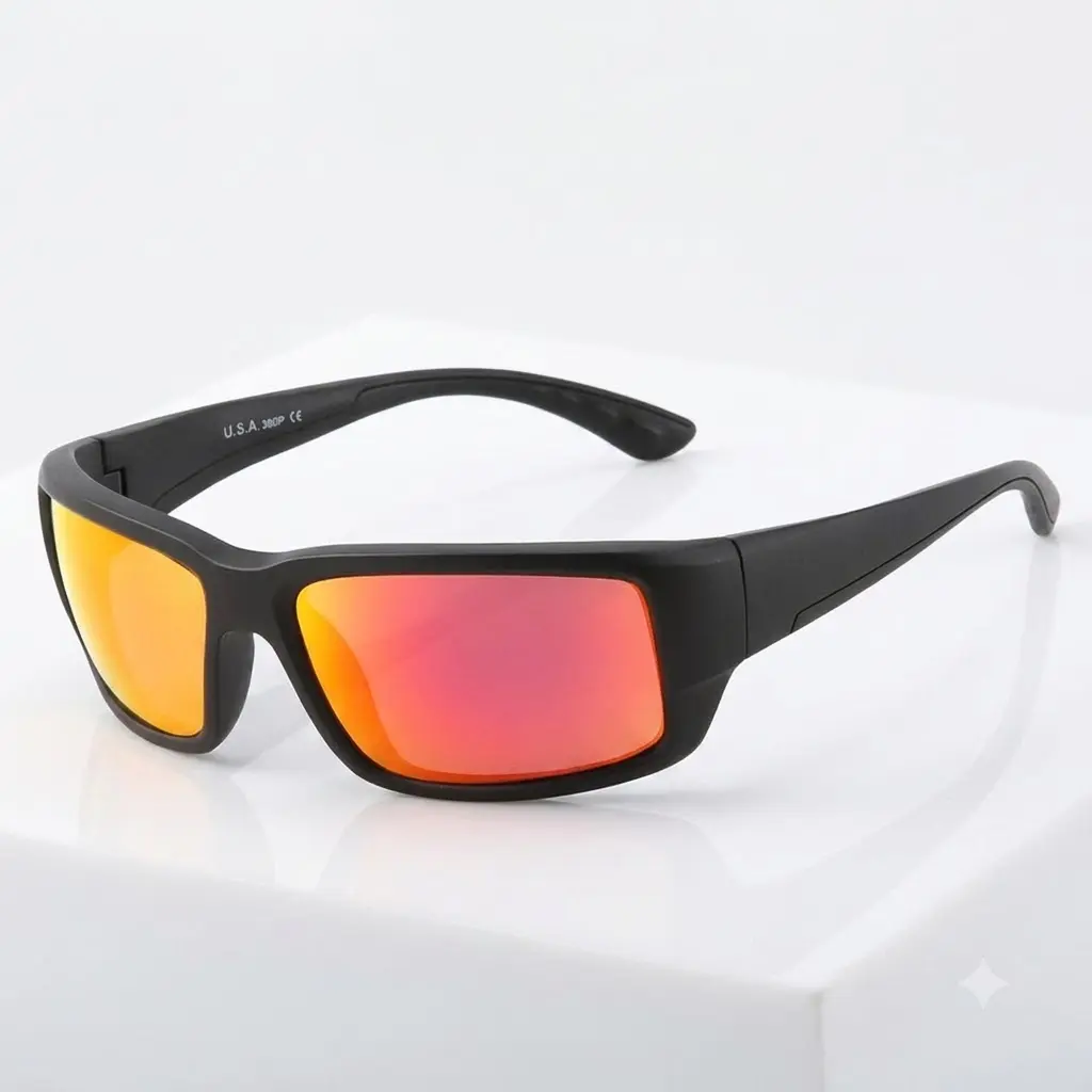 Fantail Polarized Sports Sunglasses for Men & Women - Sand Black Frame Red Mirror UV400 Fishing Cycling Driving