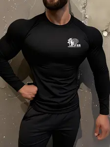 Men's European Style Fitness Long Sleeve T-Shirt, Professional Ifbb Mesh Design, High Elasticity Quick-Dry Breathable Fabric, Ideal for Gym Training, Athletic Tee