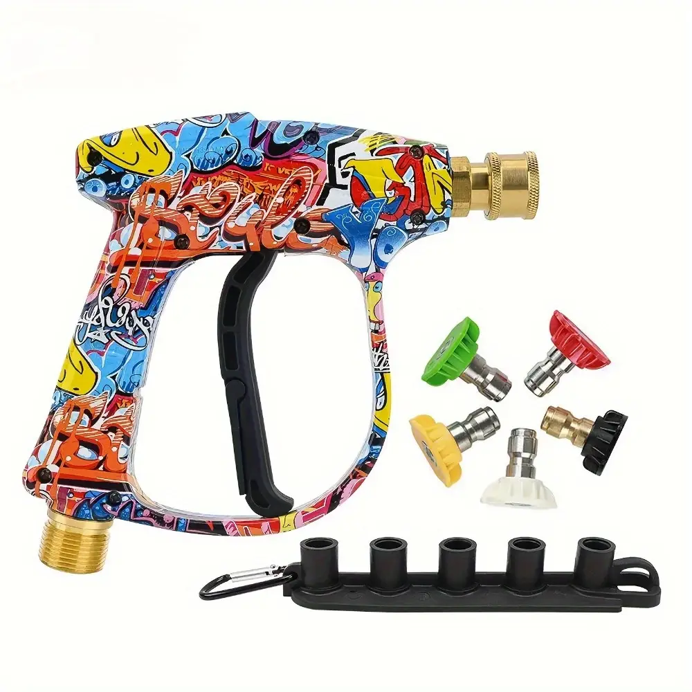 Cool Short Handheld Water Spray Tool, Personalized Graffiti Car Wash Spray Lance, 1/4 inch QuickConnector,with 5 Pressure Washer Nozzle Tips