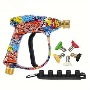 【PLEASE NOTE the SIZE】Cool Short Handheld Water Spray Tool, Personalized Graffiti Car Wash Spray Lance, 1/4 inch QuickConnector,with 5 Pressure Washer Nozzle Tips for Pressure Power Washers M22-14mm Male Thread, Compatible with high-pressure washers