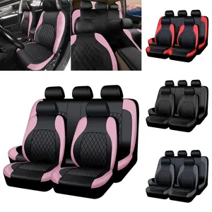 5-Seater Cute Car Seat Covers for Women, PU Leather Stylish Protectors for Front & Rear Seats, Airbag Compatible, Fits Most Cars SUVs Vans & Trucks, Car Interior Accessories, Holiday Gifts