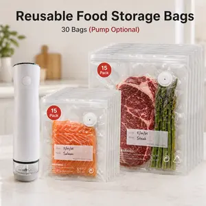 Reusable Food Vacuum Storage Bags Choose With or Without Pump,Anti-Overflow Food Saver Bags Set for Meat, Fruits, Vegetables, Kitchen, Travel, Camping & RV，Summervibes  Father's Day Gift