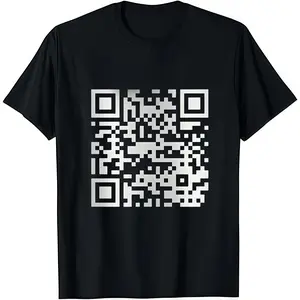Funny FU QR Code T-Shirt Black Cotton Crew Neck Short Sleeve Casual Graphic Tee for Men Comfortable Versatile Everyday Wear Soft Stylish Streetwear Top