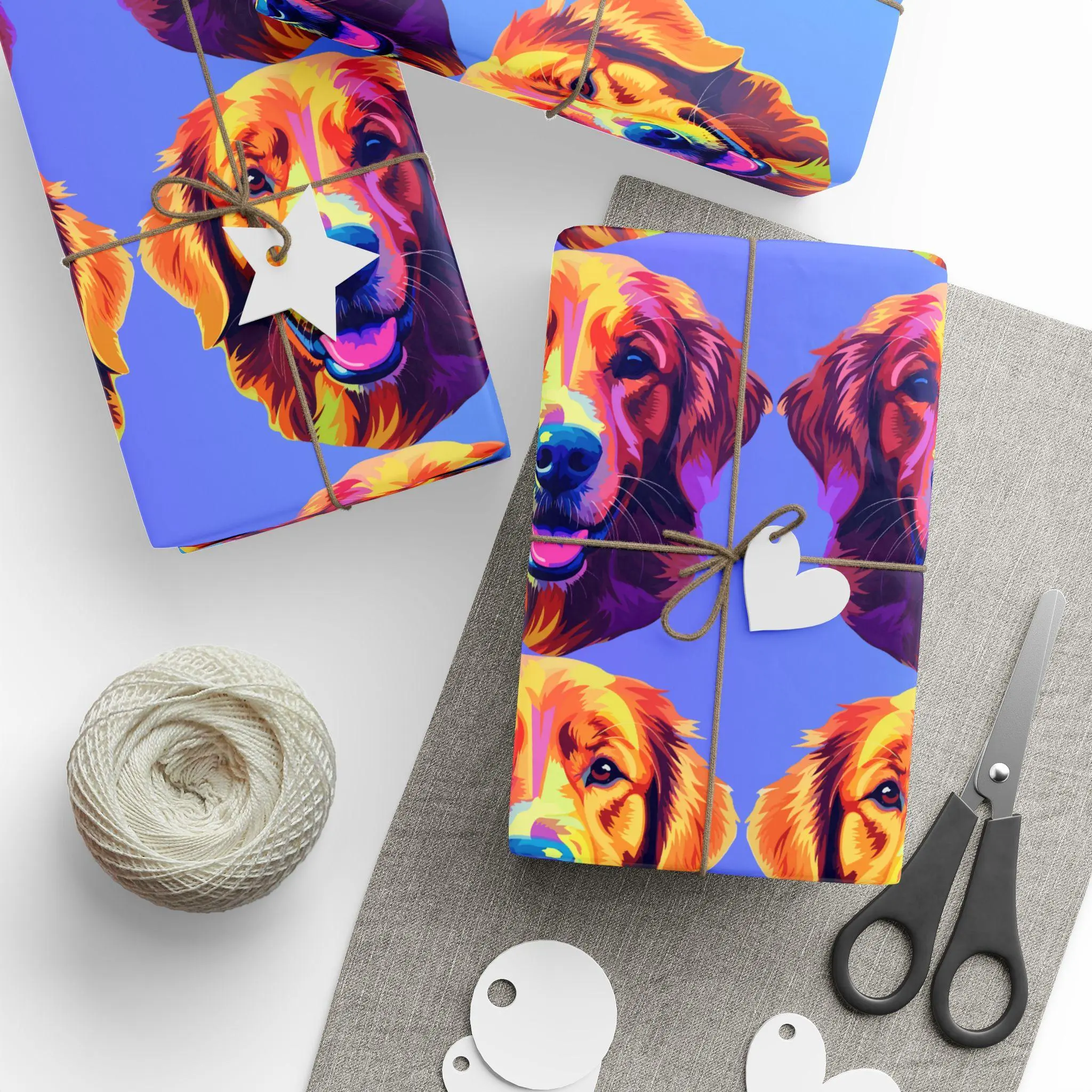 Colorful Golden Retriever Premium Eco Friendly Decorative Gift Wrapping Paper 30x36 or 30x72 Vibrant Colors High Quality USA Made