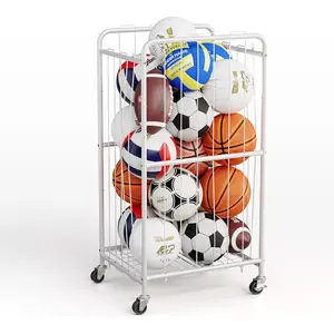 43-Inch Large Ball Storage Basket with Wheels, Rolling Cart  Equipment Garage Organizer with Elastic Rope for Easy Access, Holder for Basketball, Soccer, Volleyball, Football