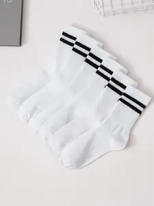 Women's 6 Pairs Striped Print Crew Socks, Soft Comfy Breathable Mid Calf Socks For Gym Outdoor Daily, Women's Socks & Hosiery, Cozy Fall Outfits, Versatile Street Style Womenswear, Summer Outfits 2024, Socks Set
