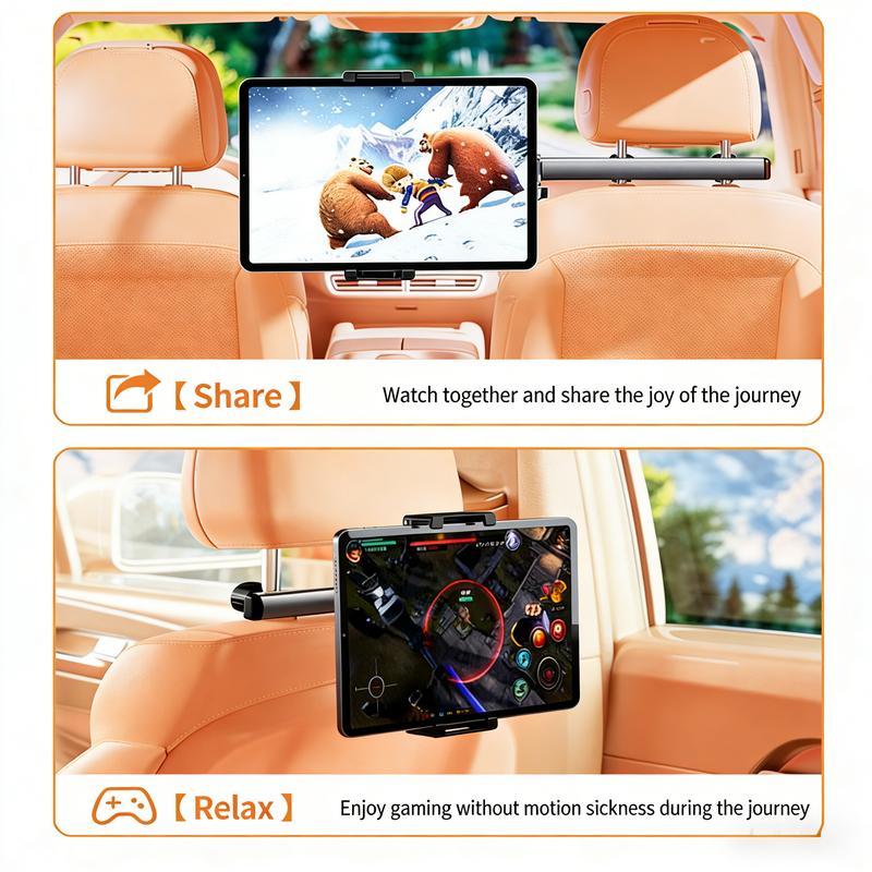 UFORU 3-in-1 Car Headrest Tablet & Phone Holder with Adjustable Extension Arm - Universal Back Seat Mount Compatible with 4.7-12.9" Devices like iPad, Galaxy & Fire HD, Perfect Fall Travel Essential for Moms & Kids Road Trips