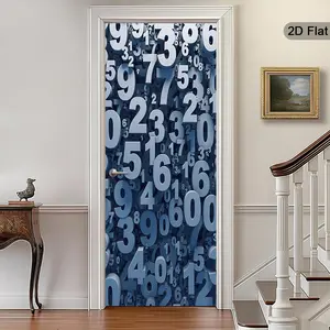 2D Flat Digital Door Stickers, Modern Math Style Decorative Stickers, Self-Adhesive Number Wall Stickers, Ideal for Home Decor