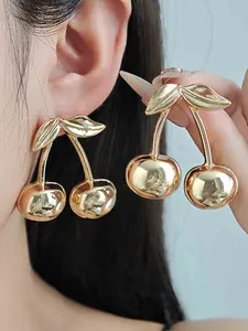 Cherry Metal Earrings Set, Cute Fruit Party Jewelry, Fashionable Design Women Accessories, Sweet & Fresh Style, Perfect Gift Idea, Fruit Veggie Earrings