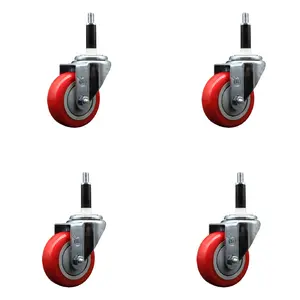 Service Caster SCC-EX20S3514-PPUB-RED-78-4 Polyurethane Swivel Expanding Stem Caster with 3.5 in. Red Wheels & 0.87 in. Stems - Set of 4