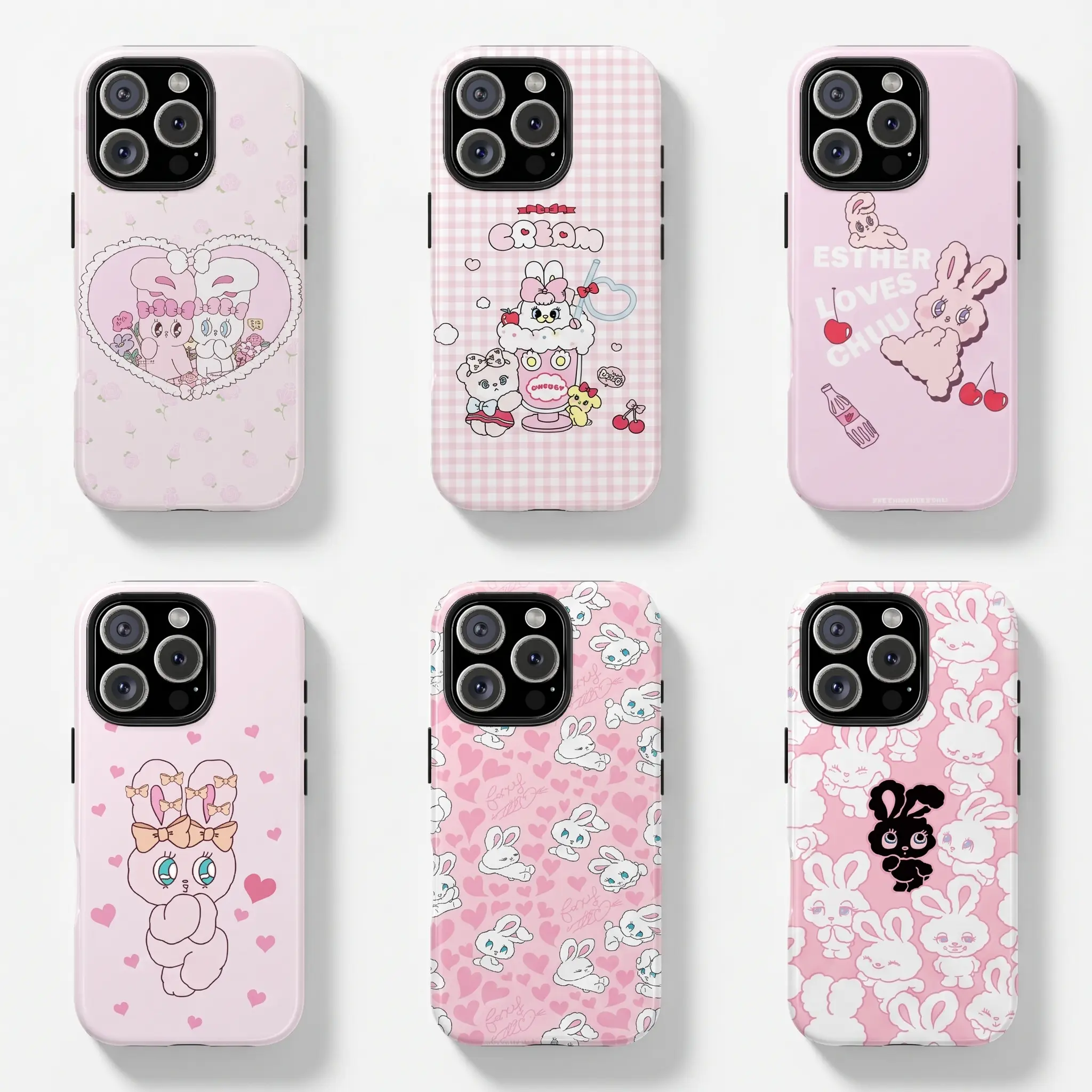 Cute Esther Bunny Character TPU Smartphone Case - Slim Fit, Glam, Soft Black, Lightweight, Shockproof, Durable Protection Accessory for iPhone 17Pro Max 16 15 14 13 12 11Pro Max/Plus