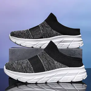 Men's closed-toe slip-on shoes 2025, fly-knit breathable office outdoor slippers, lightweight soft-soled couple's casual shoes