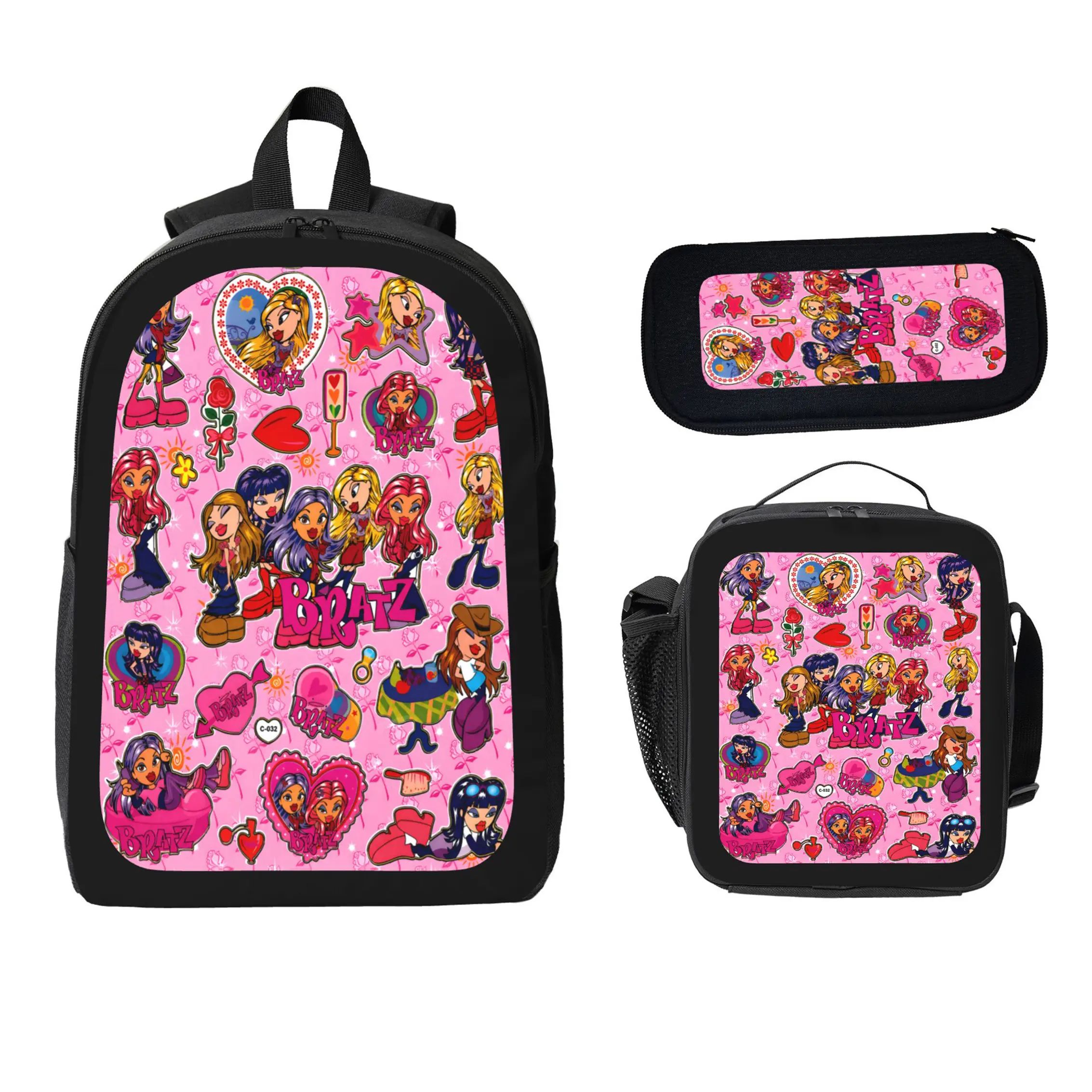BRATZ Backpack Set Durable Polyester 3 Piece Bookbag Lunch Bag Pencil Case Lightweight Large Capacity Travel Daypack Back To School Supplies Y2K Leopard Graphic Bag For Girls Teens Students Viral Trend