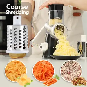 Rotary Cheese Grater Hand Crank Transparent - Shredder Slicer Grinder 3 Stainless Steel Blades, Stable Suction, Labor-Saving Handle, Safe Kitchen Tool for Cheese, Vegetable, Nuts, Chocolate