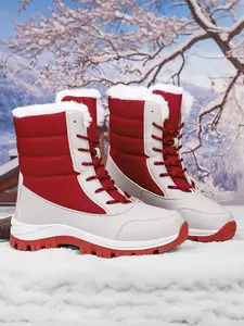 Women's Warm Outdoor Hiking Boots, Fall Winter Lace-Up Snow Boots, Fleece Lined, Windproof Non-Slip Waterproof, Daily Wear & Sports