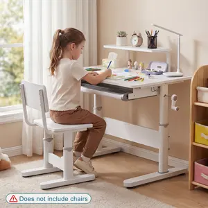 39 Inch Wide Kids Desk with Bookshelf Hutch Adjustable Height Tilting Desktop for Home School Use Boys Girls