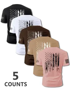 Premium 5-Piece Patriotic USA Flag Fitted T-Shirt Set for Men | Distressed American Pride Graphic Tee Multipack | Perfect Casual Summer Outfit for BBQ, Festivals & Patriotic Gifts