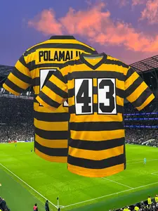 Men's 14 Yellow and Black American Football Jersey V Neck Short Sleeve Embroidered Sports T-Shirt, Casual Loose Fit Rugby Jersey, Knit Fabric, Sports Clothing, Jersey Vault Authentic