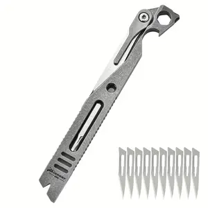 Compact Titanium EDC Tool - Multifunctional Pry Bar With Bottle Opener, Screwdriver & Utility Knife, Blade Cutting Hardware Heavy Duty Handle