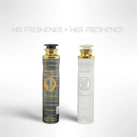Lattafa His Confession + Her Confession Air Freshener Bundle 300ml / 10.1 fl oz Each, Vanilla, Flower