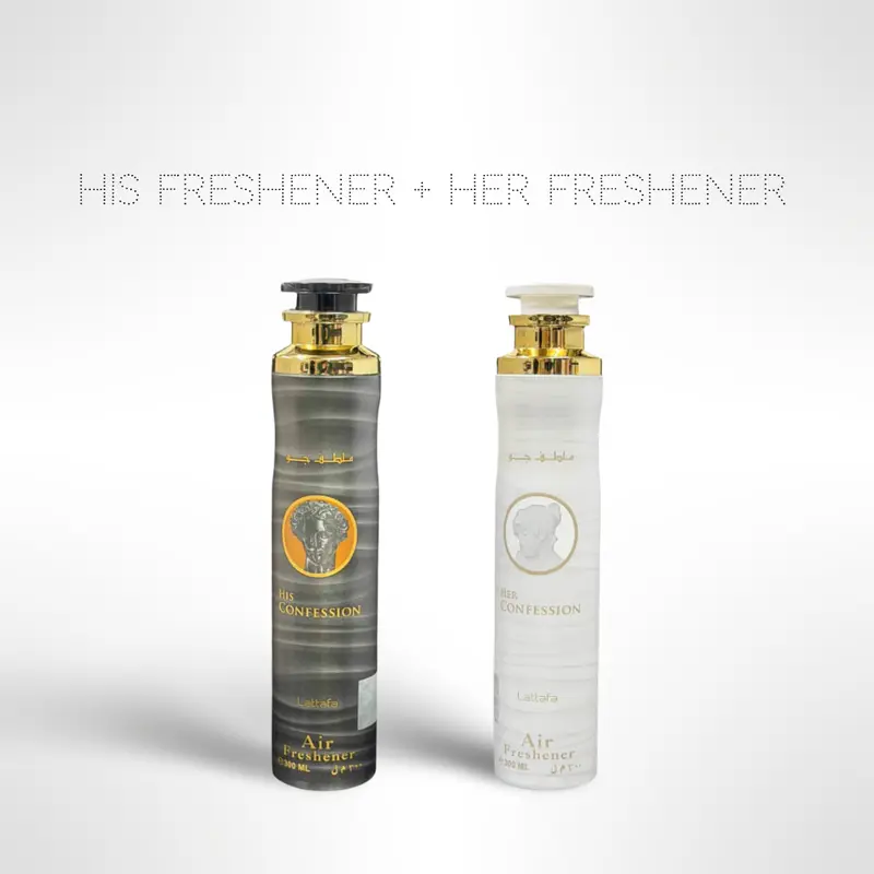 Lattafa His Confession + Her Confession Air Freshener Bundle 300ml / 10.1 fl oz Each, Vanilla, Flower