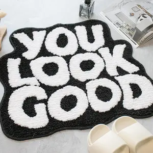 You Look Good Bath Mat Black Bathroom Rugs Funny Cute Bath Rugs Non Slip Microfiber Plush Preppy Small Cool Shower Rug Washable Absorbent Floor Mat for Bathtub Sink 25" x 21"