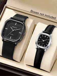 2pcs New Couple Watch Set, minimalist design suitable for daily and formal occasions – ideal for birthdays, anniversaries, graduation gifts – featuring a luxurious, fashionable, and elegant style.