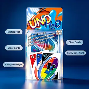UNO H2O Waterproof Clear Cards 1 Pack Durable Plastic Tear Resistant Family Game For Pool Beach Hot Tub Travel 2-10 Players Ages 7+