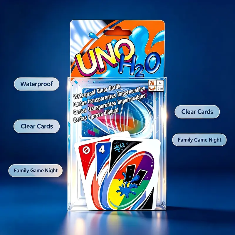UNO H2O Waterproof Durable Plastic Tear-Resistant Card Game, u-h2o-1pk, Family Game for Pool & Travel, 2-10 Players, Ages 7+