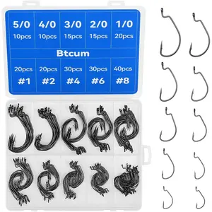 210 Pcs Mixed Size Fishing Hooks Ewg Worm Hooks for Bass Fishing Work with Soft Plastic Baits for All Fishing Conditions Saltwater or Freshwater #8 #6 #4 #2 #1 1/0 2/0 3/0 4/0 5/0