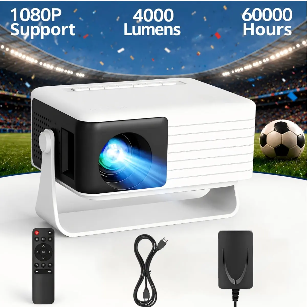 CocoBear Mini Projector, 360° Rotating & Auto Keystone Portable Projector for Bedroom, 50% Zoom Small Movie Projector for phone, Compatible with iPhone/Android/TV Stick/HDMI/USB/TF Card