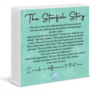 Beach House Sign Decor the Starfish Story Wood Block Sign for Desk Shelf Decoration, Thank You Retirement Gifts for Teacher, Teachers Day Gift 5x5 inch