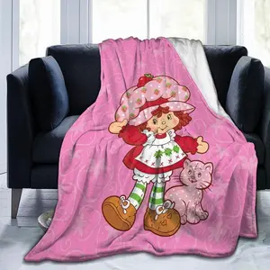 Strawberry Shortcake Pattern Custard 80sCartoon Movies Plush Blanket, Soft Flannel Blanket, Digital Printing All-Seasons Blanket, Lightweight Woolen Blankets Suitable Home Bed Sofa Bedroom Living Room Housewarming Gift