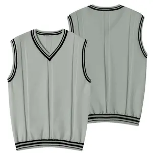 Men's Casual Sleeveless Knitted Vest - V-Neck with Contrast Striped Trim, Perfect for Everyday Wear