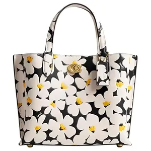 COACH Field Monogram Leather Crossbody Shoulder Handbag for Women, Large Size, White