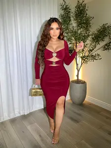 Dahlia Burgundy Midi Dress