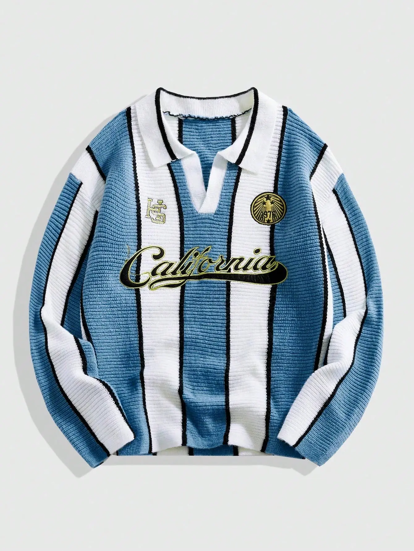 LALUZ Retro Preppy Collared Knit Sweater Varsity Inspired Long Sleeve Loose Fit Pullover Top Streetwear Style Vintage Y2K Fashion