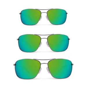 Crenshaw Lime S-M-L Square Aviator Sunglasses with Light Silver Frames and Green Mirror Polarized Lenses in Small Medium Large and XL Sizes