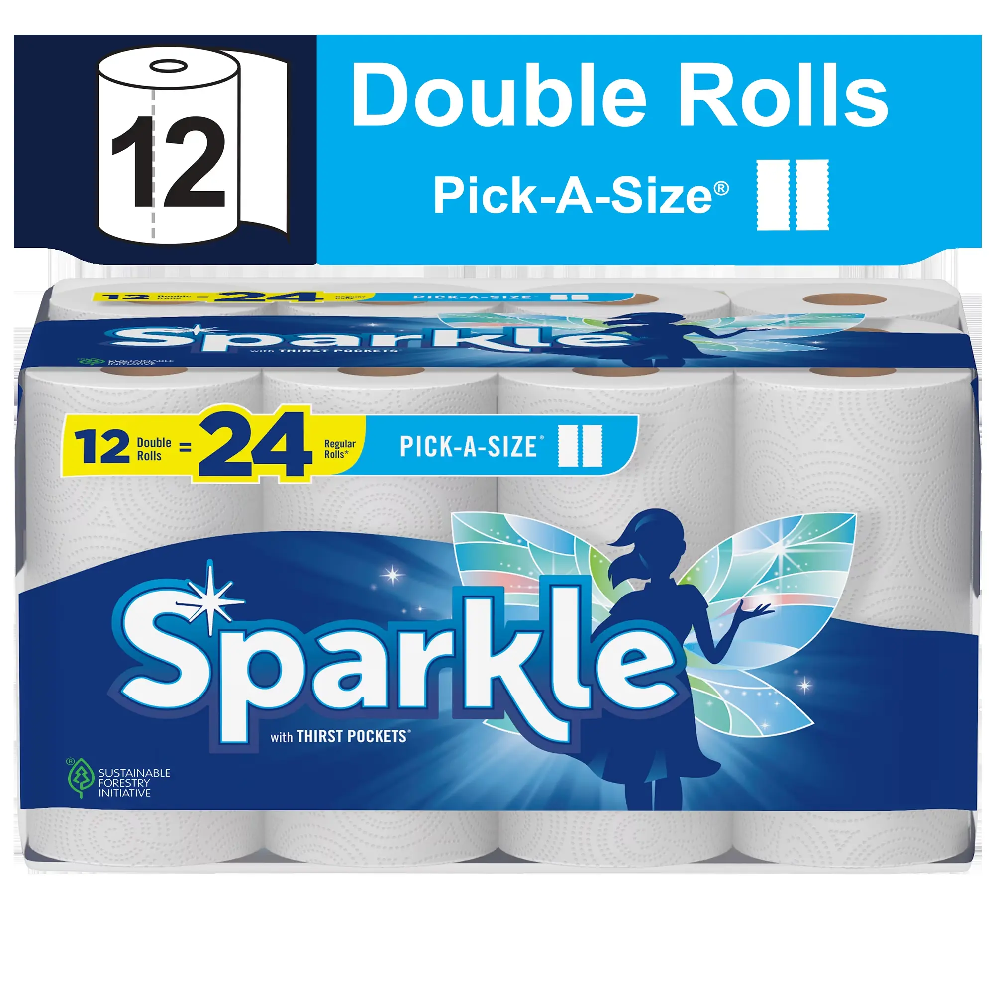 Sparkle Pick-A-Size Paper Towels, White, 12 Double Rolls, Everyday Value Paper Towel Sparkle Towels