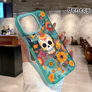 Soft Case for iPhone 16 Pro Max 15 Plus 14 13 12 11 Floral Sugar Skull Anti-Yellowing Shockproof ultra-thin Silicone Crystal Cover
