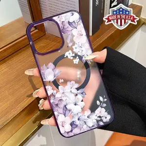 Magnetic Phone Case Supports Wireless Charging for iPhone 16 Pro Max 15 Plus 14 13 12 11 XS E XR Soft Blossom Pattern Shockproof Soft Silicone Transparent Cover Cellphone Protective