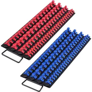 VEVOR Socket Organizer Set, 8PCS High - Rod Socket Holder, 1/4'', 3/8'' 1/2'' Metric SAE Socket Trays with Clear Labels, Hold up to 176PCS Standard Deep Sockets, Black Red (Socket Not Included)