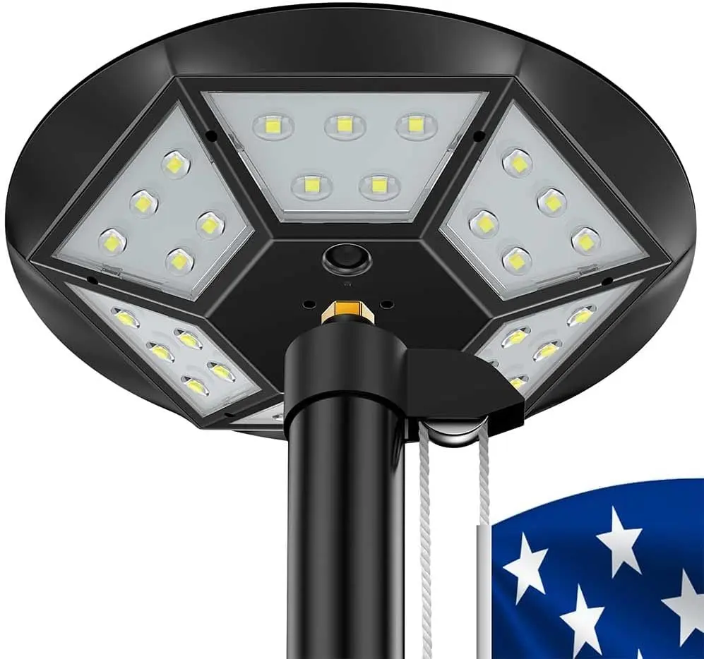 Solar-Powered Flag Pole Light, 3000lm IP67 Waterproof Outdoor Flood Light, Dusk-to-Dawn 24-Hour Double Lighting Coverage (Black), Solar Outdoor Lights