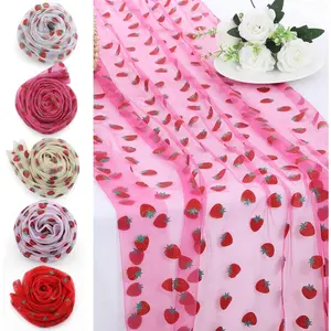 10 Pcs 29 x 68 inch Strawberry Shiny Glitter Tulle Table Cloth 5 Colors Sheer Lace Tablecloth for Party Decorations Shortcake Birthday Wedding Bridal Shower Party Home Kitchen Table Decor
