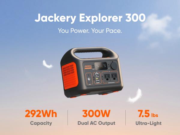 Jackery Explorer 300 Portable Power Bank features a 292Wh lithium iron phosphate (LiFePO4) battery and a 300W AC output (Summervibes).