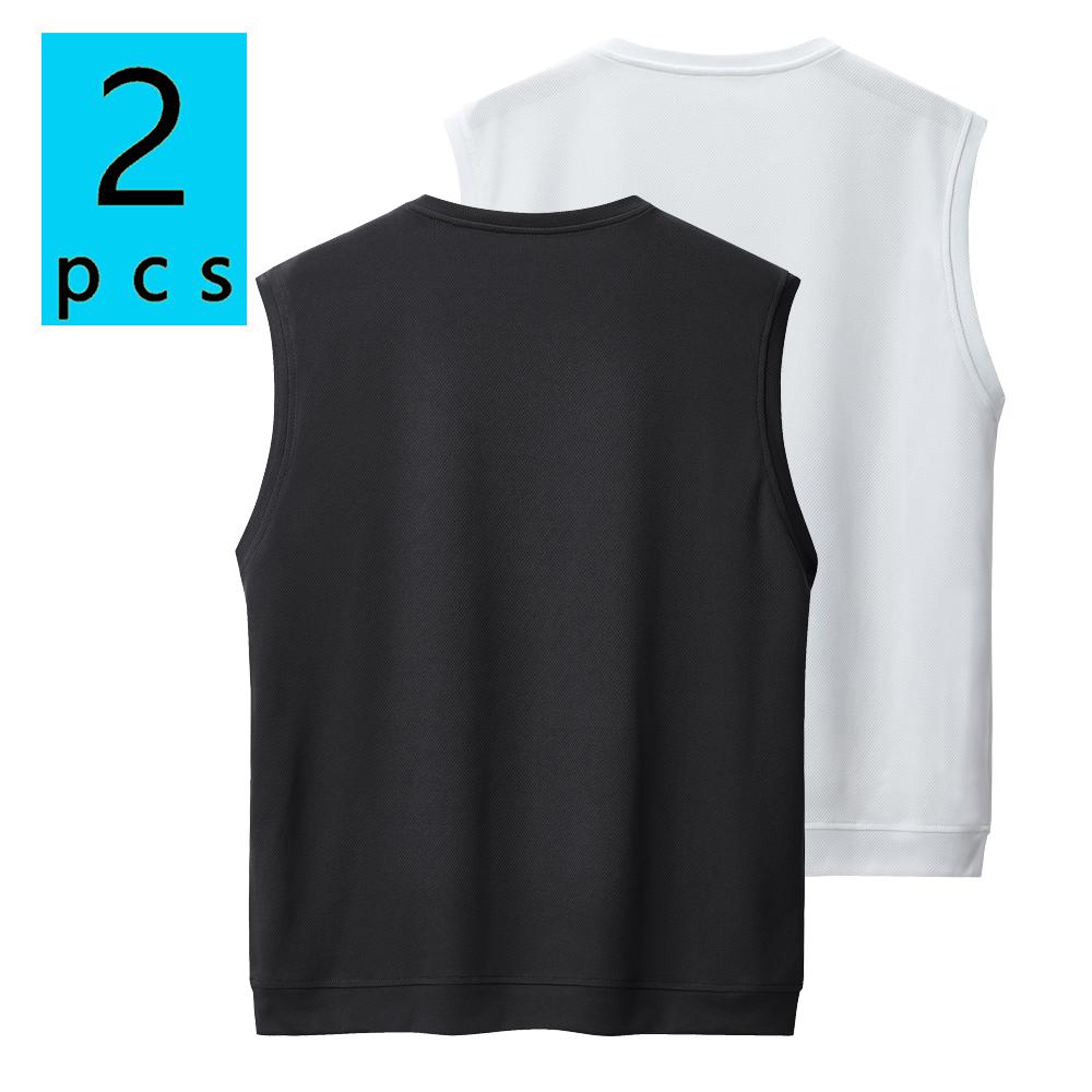 Pack of 2: summer men’s casual sleeveless tank top; lightweight sports/outdoor running fitness wear; men’s tank top T-shirt with pockets; bright colors; versatile solid-color crew-neck sleeveless tank top.