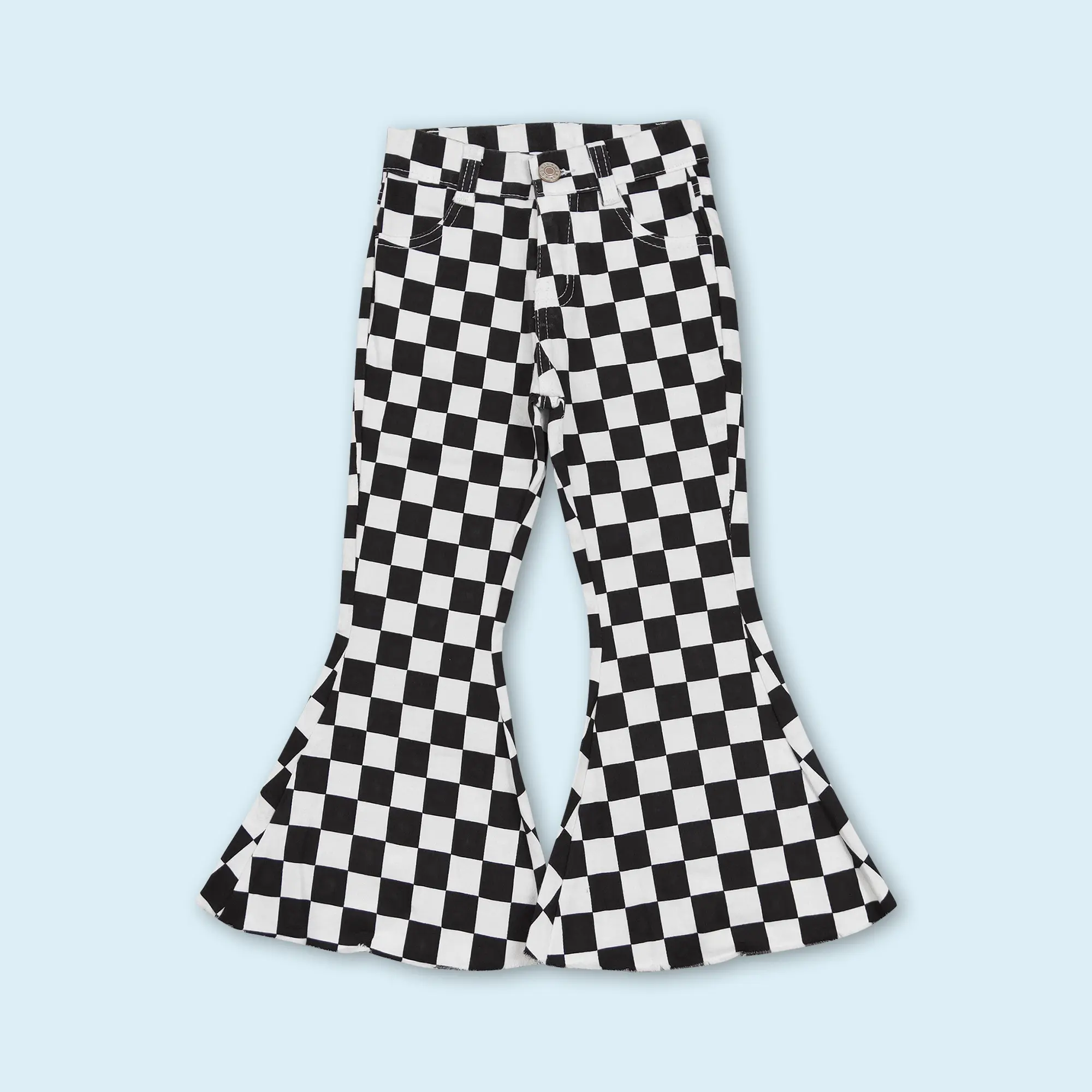Black checkered denim pants baby girls bell bottom jeans