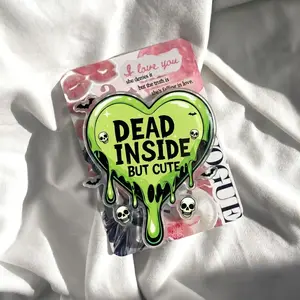 Creepy Cute Phone Grip Dead Inside But Cute Acrylic Phone Holder Green Heart Slime Phone Accessory Gothic Valentine Gift Spooky Phone Stand